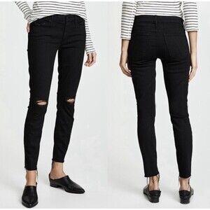 Mother The Looker Ankle Fray Jeans Guilty As Sin Black Women’s 27 Distressed